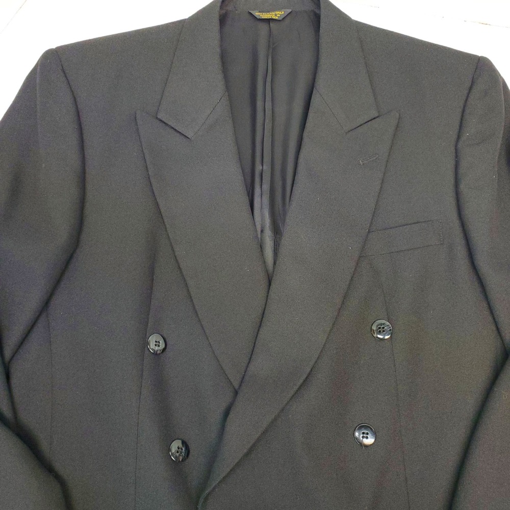 John Henry Mens Double Breasted Blazer Black Wool Blend Peak Lapel Size 40R